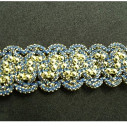 ruban perlé bleu & argent brodée de rocaille 20 mm