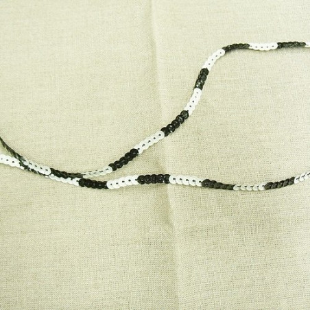 LOT de Ruban pailleté sequin montée sur fil noir et blanc 4 mm