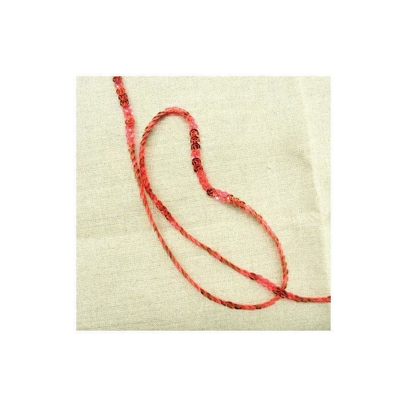 lot de Ruban pailleté sequin  montée sur fil bicolore rouge et rose 6 mm