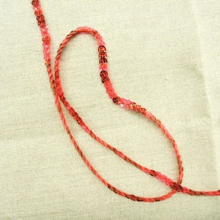 lot de Ruban pailleté sequin montée sur fil bicolore rouge et rose 6 mm