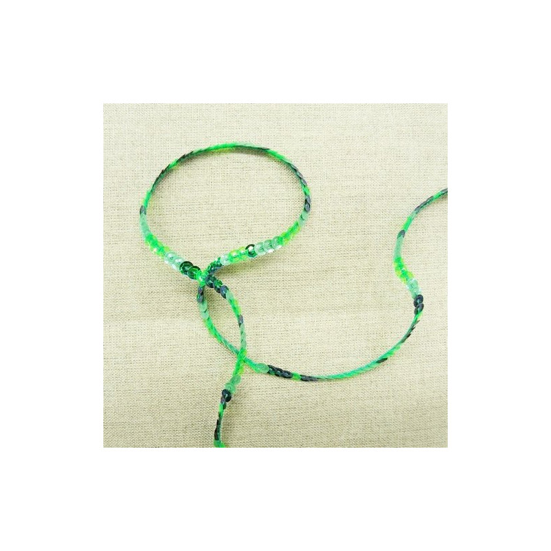 lot de Ruban pailleté sequin  montée sur fil  bicolore vert clair & foncé 5 mm