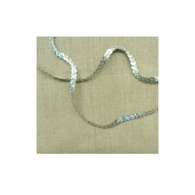 lot de Ruban pailleté sequin  montée sur fil argent brillant 6 mm