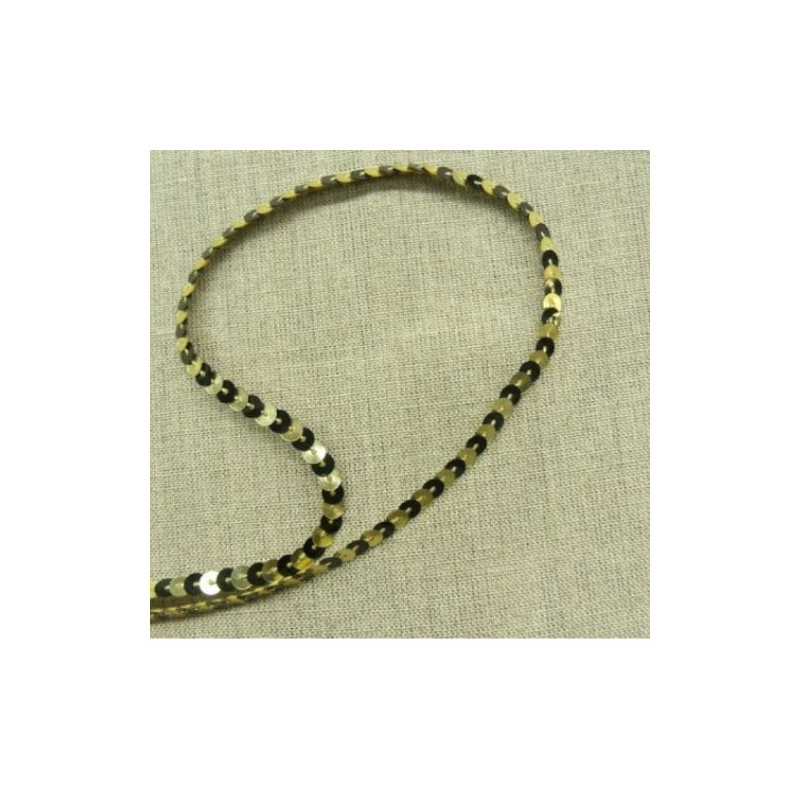 lot de Ruban pailleté sequin  montée sur fil bicolore or et noir 5 mm