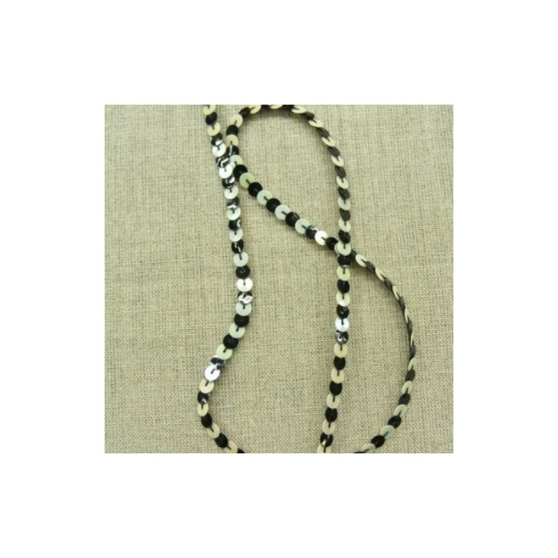 lot de Ruban pailleté sequin  montée sur fil bicolore nacré noir & blanc 5 mm