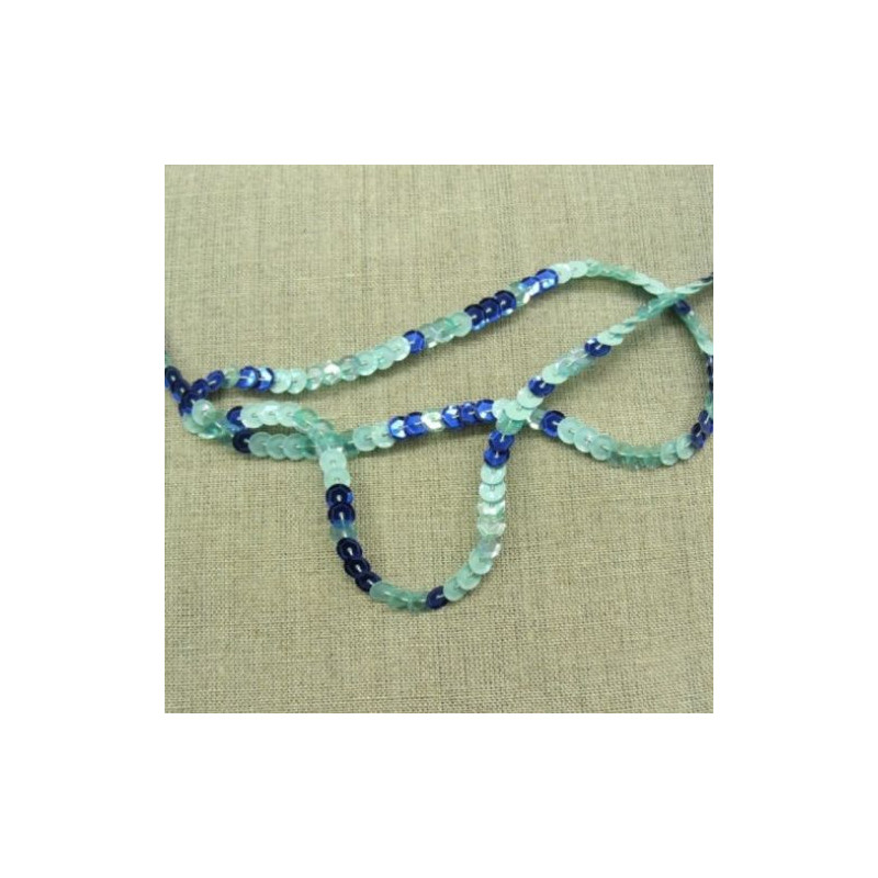 lot de Ruban pailleté sequin  montée sur fil  bicolore bleu 6 mm