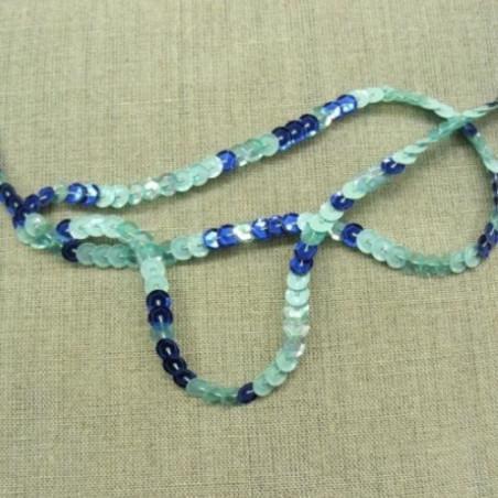 lot de Ruban pailleté sequin  montée sur fil  bicolore bleu 6 mm
