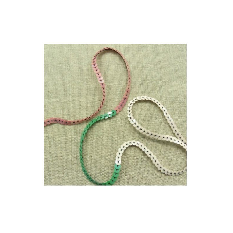 lot de Ruban pailleté sequin montée sur fil multicolore vert et rose 5 mm