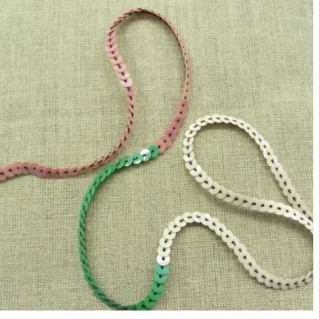 lot de Ruban pailleté sequin montée sur fil multicolore vert et rose 5 mm