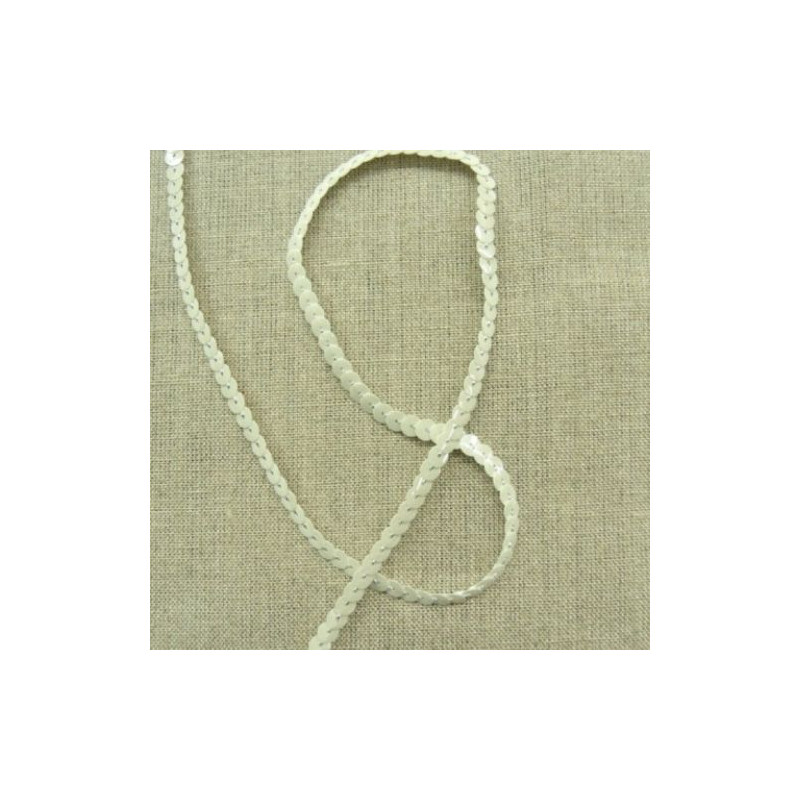 lot de Ruban pailleté sequin montée sur fil blanc cassé sur fil argent 5 mm