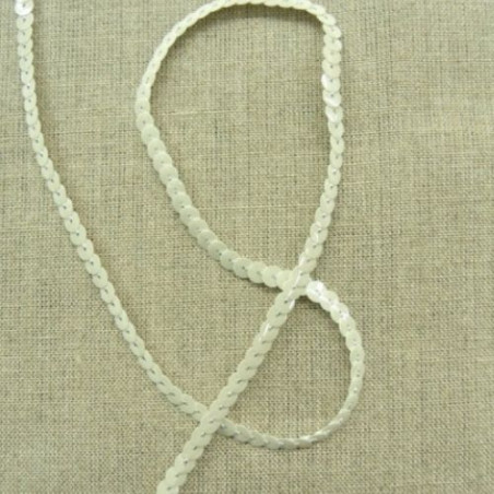 lot de Ruban pailleté sequin montée sur fil blanc cassé sur fil argent 5 mm