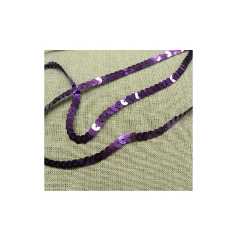 lot de Ruban pailleté sequin montée sur fil violet clair 5 mm