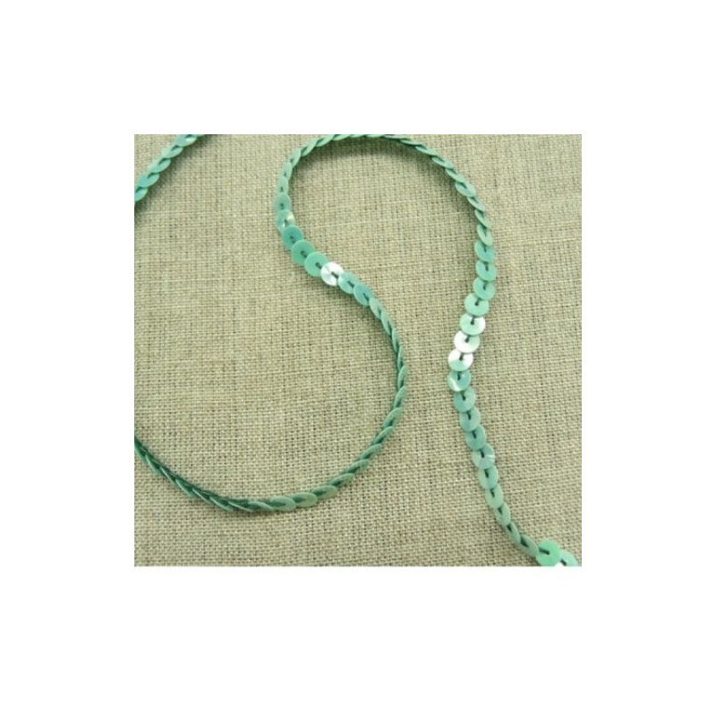 lot de Ruban pailleté sequin montée sur fil  vert 5 mm