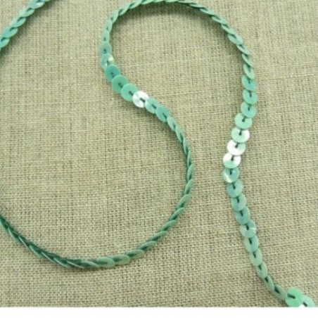 lot de Ruban pailleté sequin montée sur fil  vert 5 mm