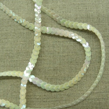 lot de Ruban pailleté sequin montée sur fil blanc cassé 5 mm