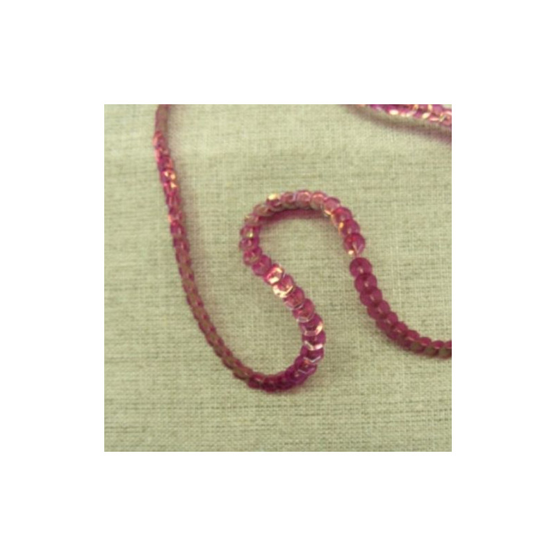 lot de Ruban pailleté sequin montée sur fil rose fushia cuivré 5 mm