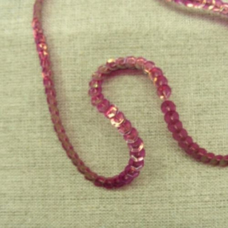 lot de Ruban pailleté sequin montée sur fil rose fushia cuivré 5 mm