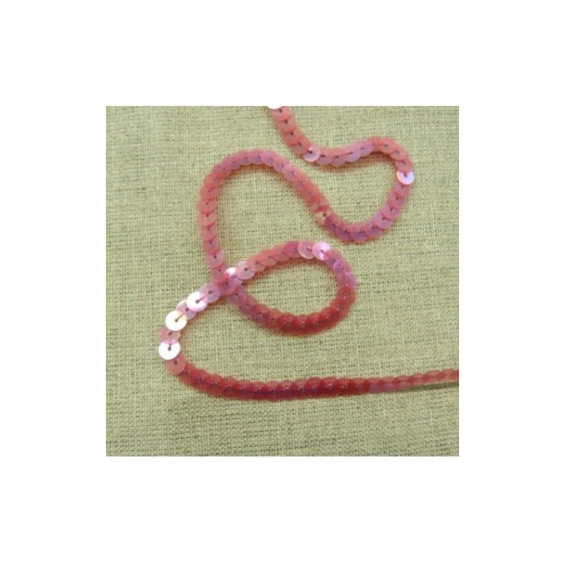lot de Ruban pailleté sequin montée sur fil  rose transparent 5 mm