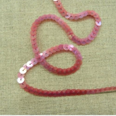 lot de Ruban pailleté sequin montée sur fil  rose transparent 5 mm