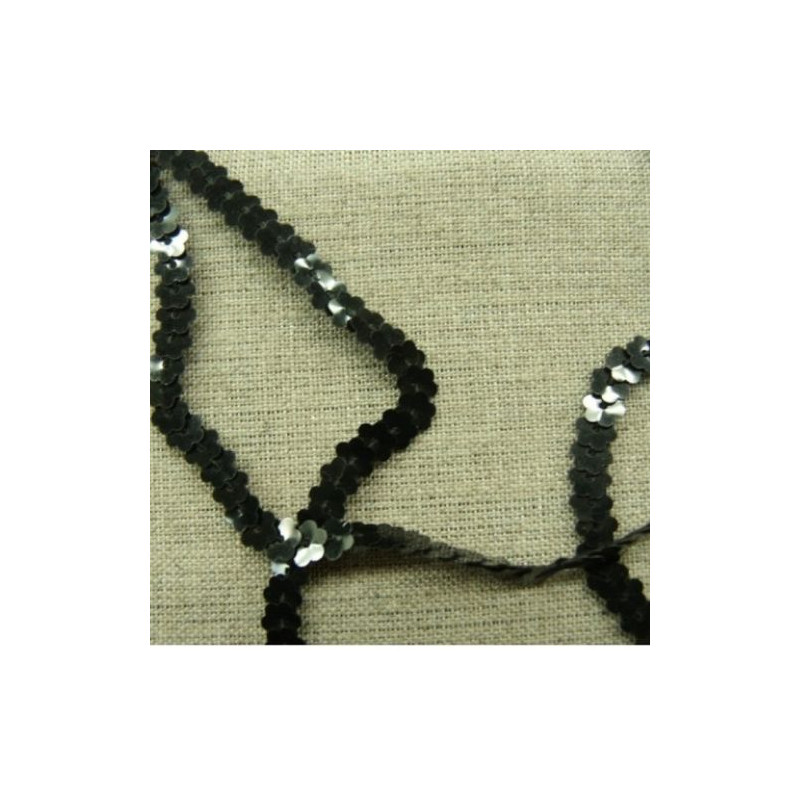 lot de Ruban pailleté sequin montée sur fil noir fleur 6 mm