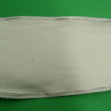 ruban à broder argent et blanc 10 cm