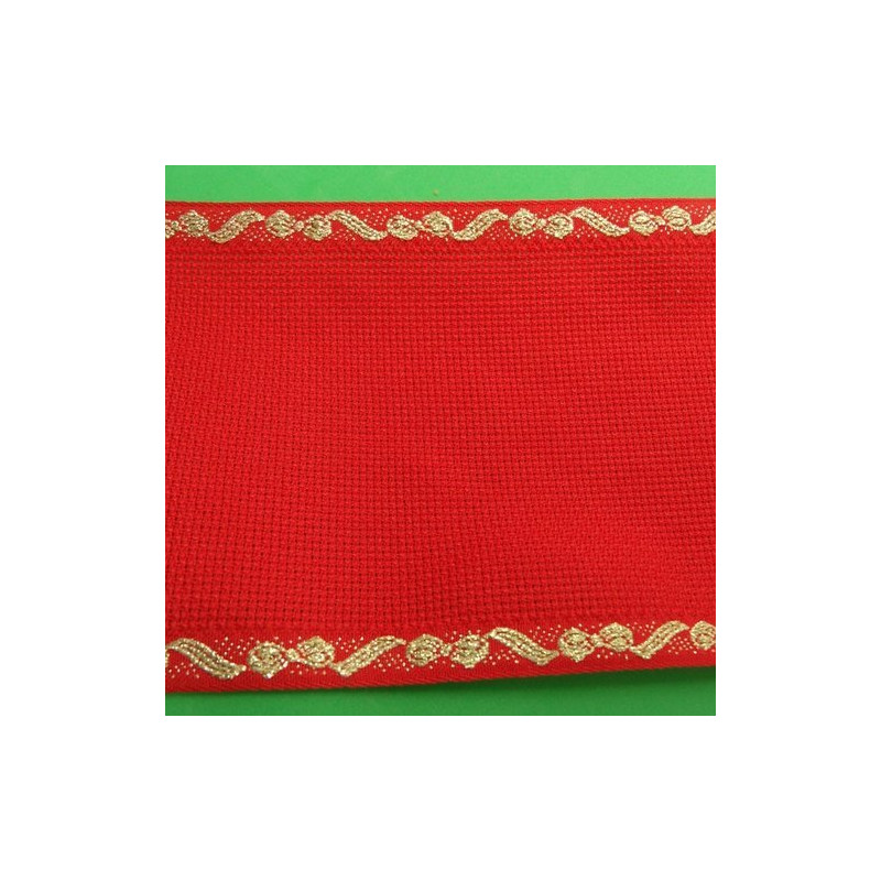 Ruban à broder rouge et or – textile décoratif 11,5 cm – lurex brillant
