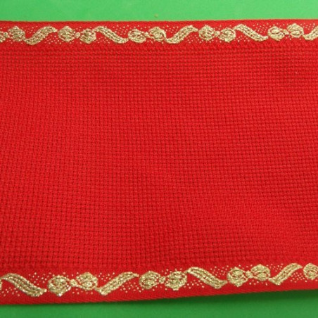 Ruban à broder rouge et or – textile décoratif 11,5 cm – lurex brillant