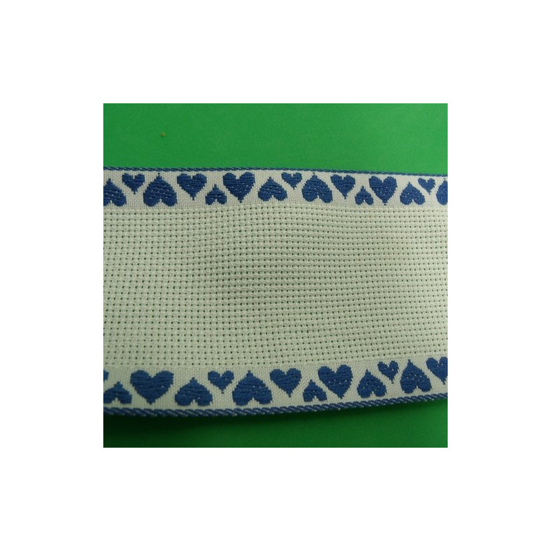 ruban à broder bleu motif coeur 70 mm