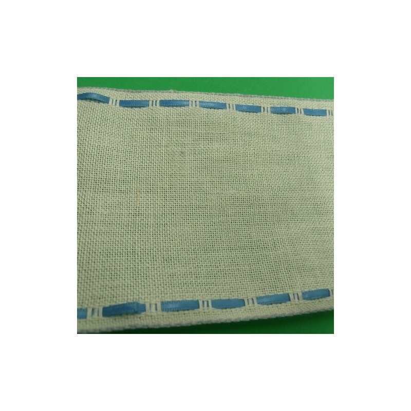 ruban à broder lin blanc et bleu 10 cm
