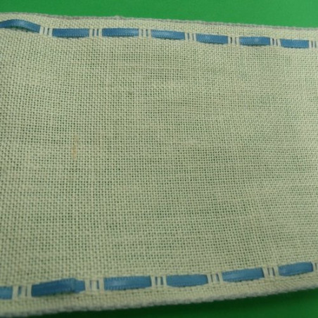 ruban à broder lin blanc et bleu 10 cm