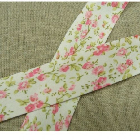 BIAIS LIBERTY A FLEURS coton ou polyester rose et rose pale 25 mm