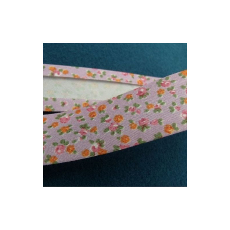 BIAIS LIBERTY A FLEURS coton ou polyester parme 25 mm