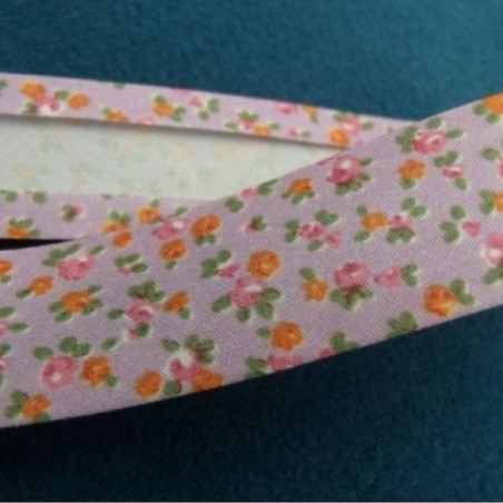 BIAIS LIBERTY A FLEURS coton ou polyester parme 25 mm