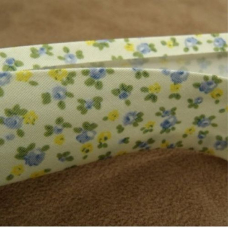 BIAIS LIBERTY A FLEURS polyester ou coton BLEUES ET JAUNES 25 mm