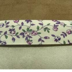 BIAIS LIBERTY coton ou polyester fond blanc & fleurs VIOLET & VERTE 25 mm