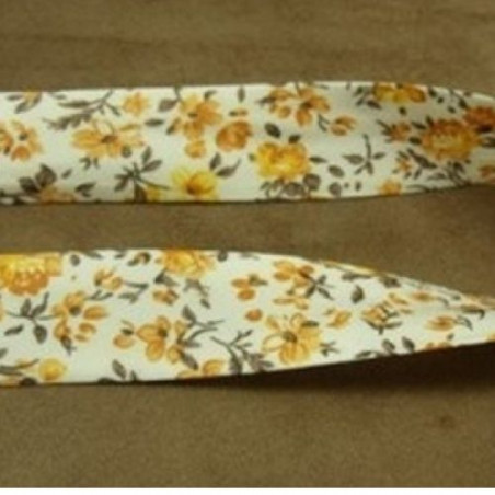 BIAIS LIBERTY A FLEURS coton ou polyester fond blanc & fleurs orange et marron 25 mm