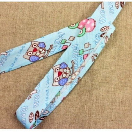 Ruban biais enfants coton motif bleu hibou 25 mm