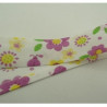 Ruban biais enfants coton fleur violet et jaune 25 mm