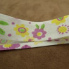 Ruban biais enfants coton fleur violet et jaune 25 mm