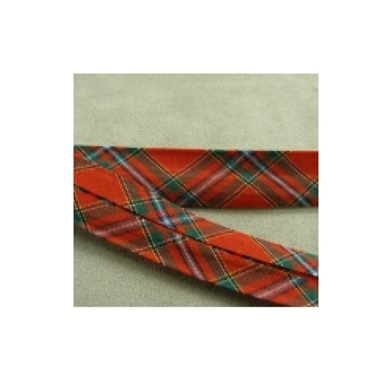 RUBAN BIAIS écossé rouge  20 mm /INTERIEUR 10/10 mm