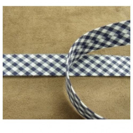 RUBAN BIAIS VICHY BLEU 20 mm/ INTERIEUR- 10/ 10 mm