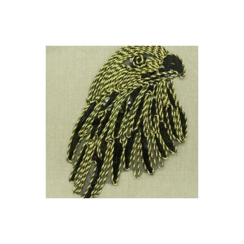 AIGLE  noir et or application tissée, hauteur 33 cm sur largeur de 19cm