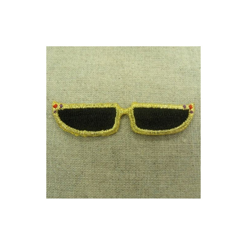 écusson thermocollant- lunette de soleil or et noir sans branche ,largeur 6,5cm sur hauteur 1,5cm