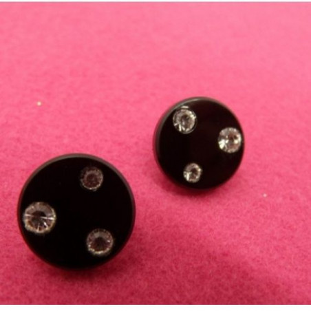 Bouton à queue noir acrylique 3 strass,super résistant et très décoratif