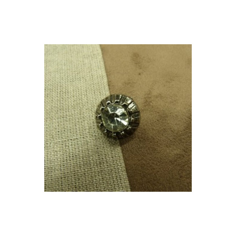 bouton à queue acrylique strass gris ,15 mm, très lumineux et résistant