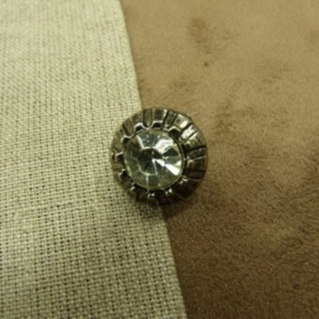 bouton à queue acrylique strass gris ,15 mm, très lumineux et résistant