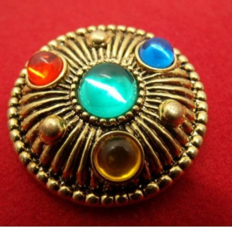 bouton / bijou acrylique strass multicolore,40 mm