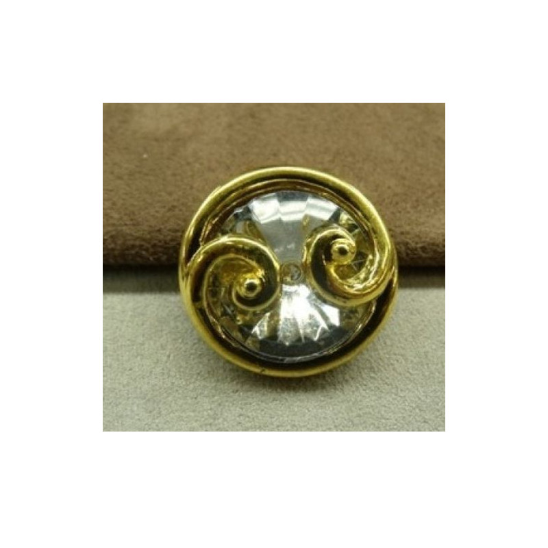 BOUTON bijou acrylique  en STRASS or,à queue 28 mm,très lumineux et très résistant