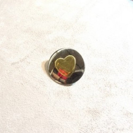 BOUTON  A QUEUE COEUR  OR & ARGENT 27 mm