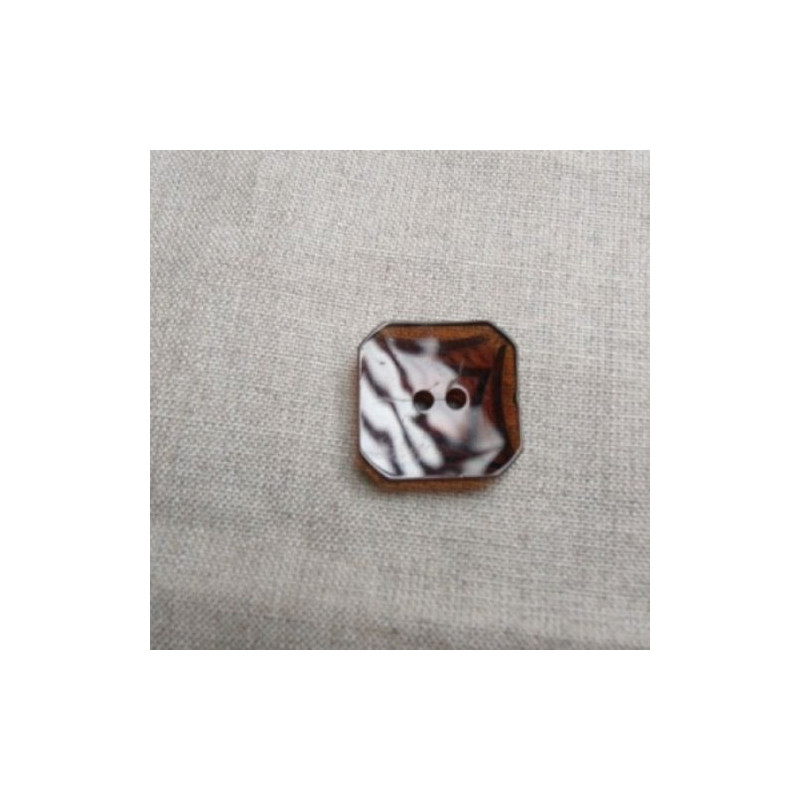 bouton carré acrylique à queue à 2 trous  marron transparent 23 mm