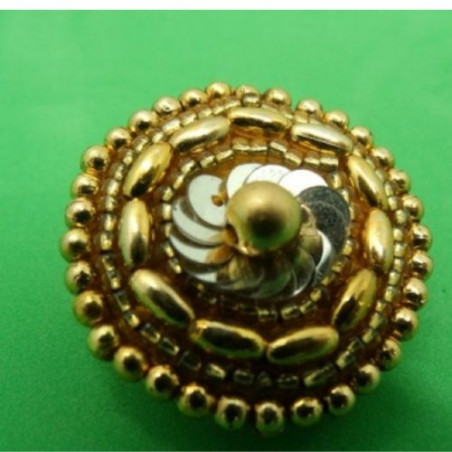 bouton /bijou acrylique à queue perlé doré paillettes ,32 mm